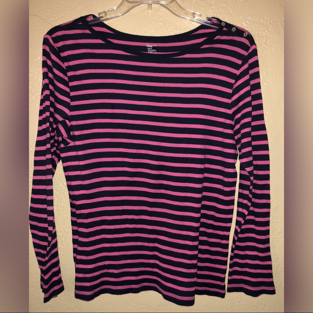 Gap Pink & navy blue long sleeve shirt